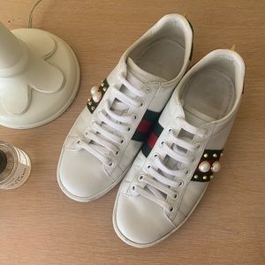 Gucci White Stud Pearl Ace Sneakers